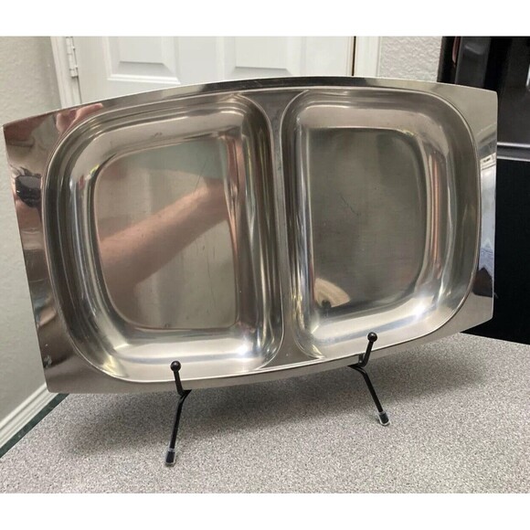 Vintage MCM 1Stainless Steel Serving Dish - Picture 2 of 13